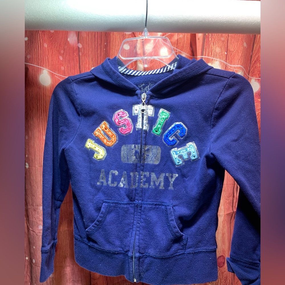 Justice Kids Navy Hoodie with Colorful Lettering